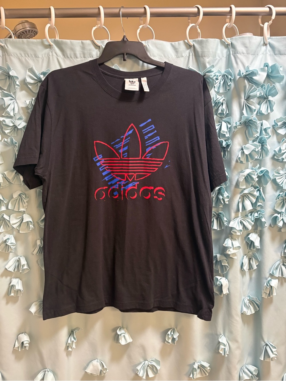 adidas Black Short-Sleeve Tee with Red and Blue Trefoil